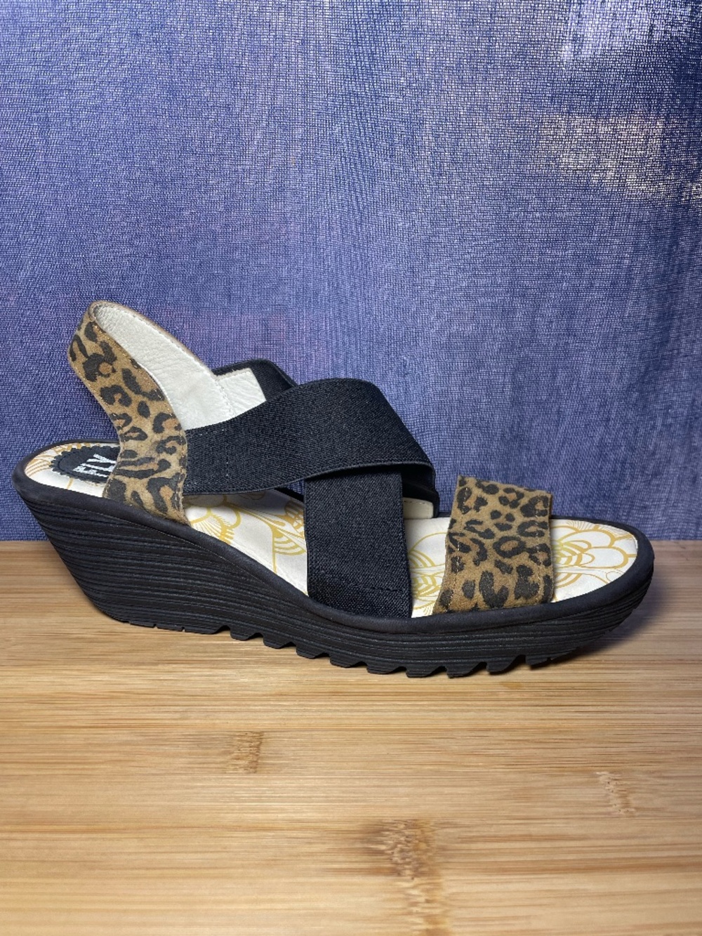 Fly London Yaji Cheetah (Leopard-Like) Black Wedge Sandal Shoes Heels 41 10 10.